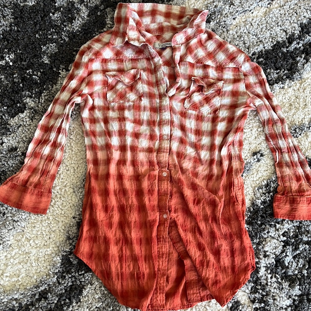 Ombré orange plaid shirt